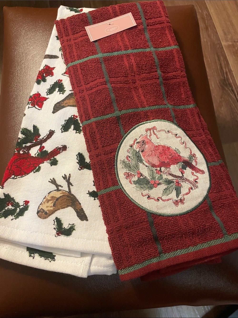 St. Nicholas Square Cardinals & Holly Berry Christmas Dish Towel SET